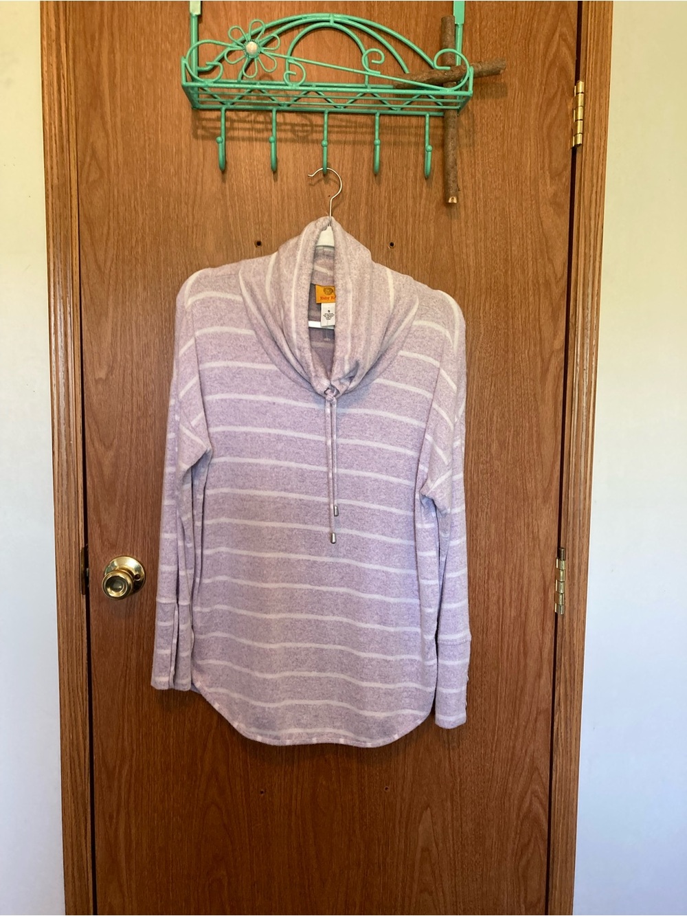 Ruby Rd. Women's Purple Striped Cowl Neck Sweater